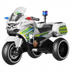 Motocicleta cu 3 roti, Kinderauto POLICE BJML5188 60W, 6V cu scaun tapitat, culoare alba