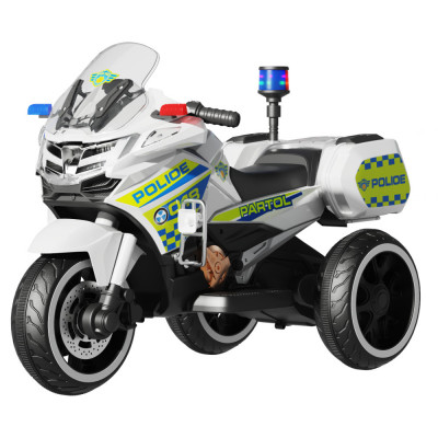 Motocicleta cu 3 roti, Kinderauto POLICE BJML5188 60W, 6V cu scaun tapitat, culoare alba foto