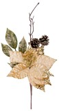 Crenguta decorativa de Craciun cu floare poinsettia aurie, 34 cm
