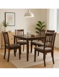 Set masa living si bucatarie Bali, MDF Furniruit, 112x72x74 cm si 4 scaune Hudson, lemn masiv, tapiterie stofa,100 kg, nuc