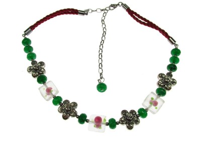 Colier Spring cu jad verde si sticla Lampwork foto