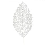 Crenguță Decorativă, Frunză Albă, 71cm, Glitter Argintiu, Oem