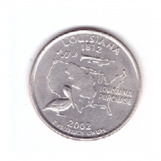 Moneda SUA 25 centi/quarter dollar 2002 P, Louisiana 1812, stare foarte buna