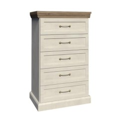 Comoda 5 sertare din pal alb pin nordic maro stejar salbatic Royal 57x46x98 cm
