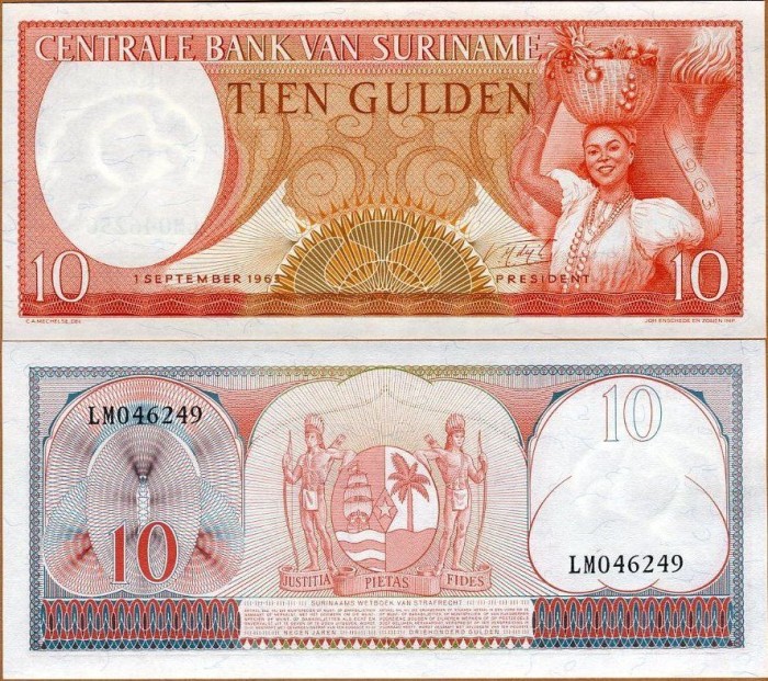 SV * Suriname 10 GULDEN 1963 * UNC