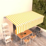Copertină retractabilă automat cu stor, galben&amp;alb, 6x3 m