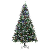 HOMCOM Brad de Crăciun &Icirc;năzăpezit 180 cm cu 250 LED-uri 11 Moduri Telecomandă 840 V&acirc;rfuri 34 Conuri și 34 Bobițe Verde | Aosom Romania