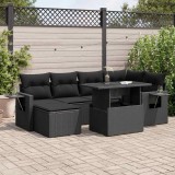 Cumpara ieftin Set canapele de grădină cu perne, 7 piese, negru, poliratan