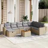 VidaXL Set canapele de grădină, 9 piese, cu perne, bej, poliratan