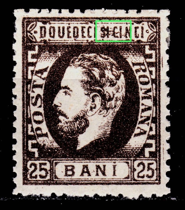 ✅ RO 1872 ,LP 37 ,&quot;Carol I cu barba- dant.&quot;,25 B sepia, frumos - urme de gumaj , varietate - pete si &quot;EINCI&quot; , nestampilat MH