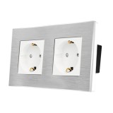 Priza schuko dubla Luxion LX-2MP010A-W, incastrat, contact de protectie, rama din aluminiu inclusa, alb