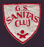 Emblema vintage brodata Echipa de popice Grupul Scolar SANITAS Cluj, anii &#039;60