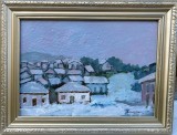 Mircea Popescu Tablou Peisaj Bucovinean de Iarnă pictura ulei inramata 34x43cm