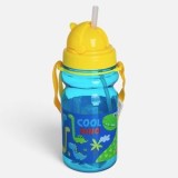 Sticla cu pai pop-up, 350 ml, albastra, cu design dinozauri, CMCLASS