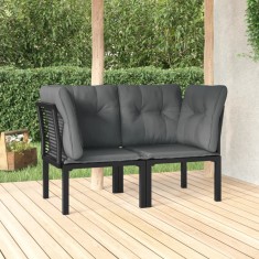 Gossi scaune de colt cu perne de gradina, negru&amp;gri, poliratan