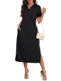 Rochie Maxi Polo pentru Femei, Lungime la T&acirc;mplie, cu Buzunare, &Icirc;ngrijire Ușoară &ndash; Negru L