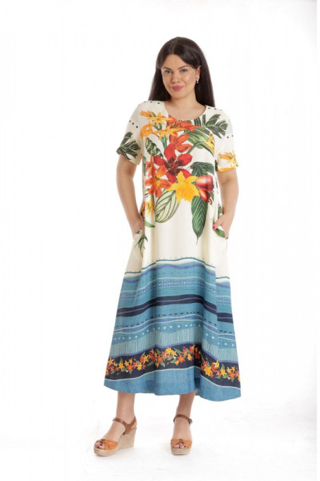 Rochie Dama Lunga cu Buzunare, Multicolor cu model Floral - M