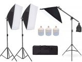 Cumpara ieftin Kit 3 softbox cu 3x becuri LED 50W, macara si geanta transport incluse, Negru, Andoer