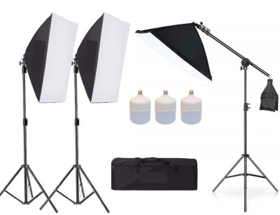 Kit 3 softbox cu 3x becuri LED 50W, macara si geanta transport incluse, Negru foto