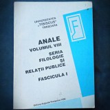 Cumpara ieftin ANALE VOLUMUL VIII, SERIA FILOLOGIE SI RELATII PUBLICE, FASCICULA I, TIBISCUS