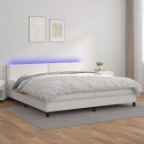 Cumpara ieftin Pat cu arcuri, saltea și LED, alb, 200x200 cm, piele ecologică