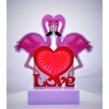 Decoratiune Luminoasa cu Baterii/Cablu Neon Flamingo Love 20 cm Alb Rece, Flippy