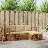vidaXL Seturi de canapele 4 pcs Natural și Bej Lemn Solid de Acacia 3374593