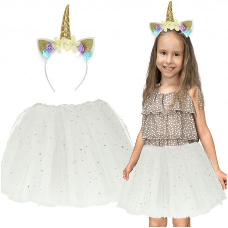 Costum carnaval Unicorn 2 piese, bentita si fustita