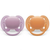 Suzete Ultra Soft Philips Avent, 6-18 luni, 2 bucati, Roz si Portocaliu, SCF091/33, Philips