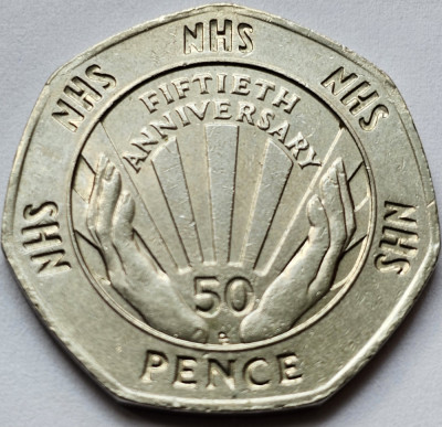 50 pence 1998 Marea Britanie, NHS 50th Anniversary, km#996 foto