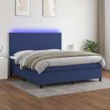 Cumpara ieftin Pat cu arcuri, saltea și LED, albastru, 180x200 cm, textil