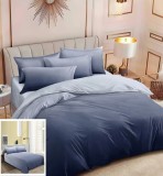 Cumpara ieftin Lenjerie Pat Bumbac 4 Piese Albastru 200x230 cm, Cearceaf 240x250 cm, Fete Perna 55x75 cm si 70x70 cm