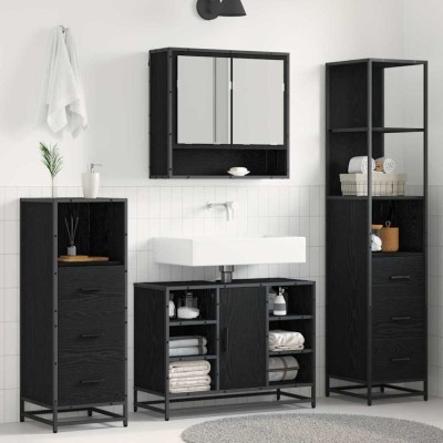 vidaXL Set de mobilier pentru baie 4 pcs Stejar negru 80 x 33 x 60 cm 3402338 foto