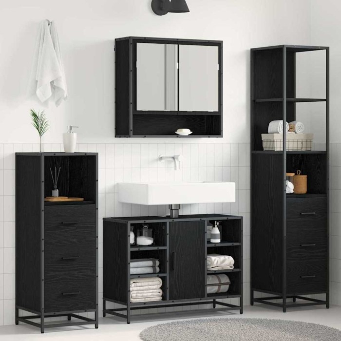 vidaXL Set de mobilier pentru baie 4 pcs Stejar negru 80 x 33 x 60 cm 3402338