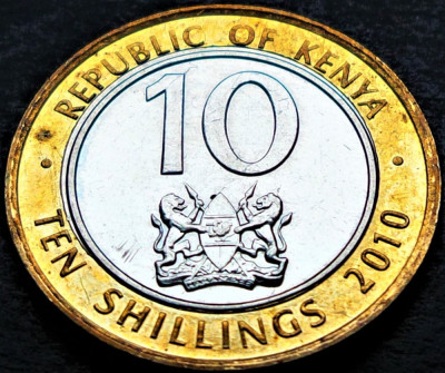 Moneda exotica bimetal 10 SHILLINGS - KENYA, anul 2010 *cod 475 = A.UNC foto