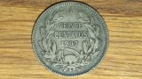 Chile -moneda de colectie argint- 20 centavos 1907 -stare buna- f greu de gasit, America Centrala si de Sud