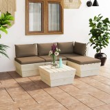 Cumpara ieftin Set mobilier grădină din paleți cu perne, 5 piese, lemn molid