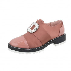 Pantofi trendy, de culoare roz, cu accesoriu din cristale foto