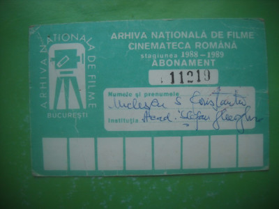 HOPCT ABONAMENT ARHIVA NATIONALA FILME BUCURESTI -CINEMATECA ROMANA 1988-1989 foto