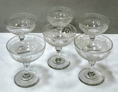 6 cupe din cristal pentru sampanie, Perioada Interbelica foto