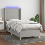 Cumpara ieftin Pat cu arcuri, saltea și LED, gri deschis, 90x190 cm, textil
