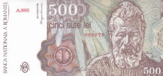 Bancnota Romania 500 Lei aprilie 1991 - P98b UNC ( numar mic 0000xx ) foto