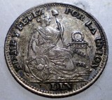 J.316 PERU REPUBLICA PERUANA LIMA MEDIO 1/2 DINERO 1890 ARGINT