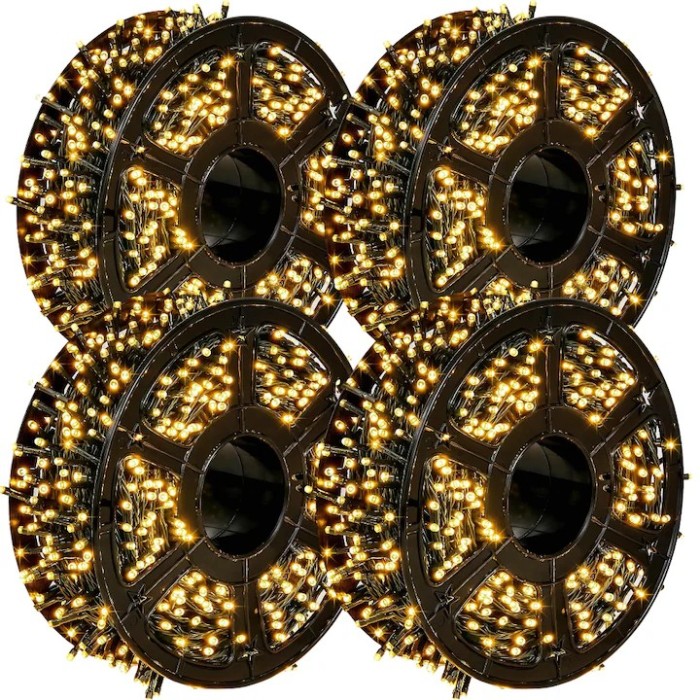 Set 4 Instalatii Liniare Tip Rola, 4x50m, LED Alb Cald, 8 Jocuri de Lumini, Fir Negru, IP44, Iluminat Profesional Interior/Exterior, Decor Festiv, Ali