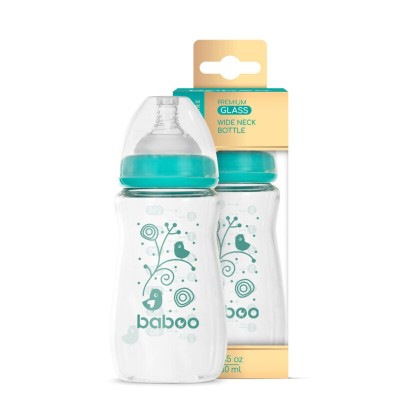 Biberon Din Sticla Anticolici Baboo - Gat Larg, 250 ml, 3 luni+ foto