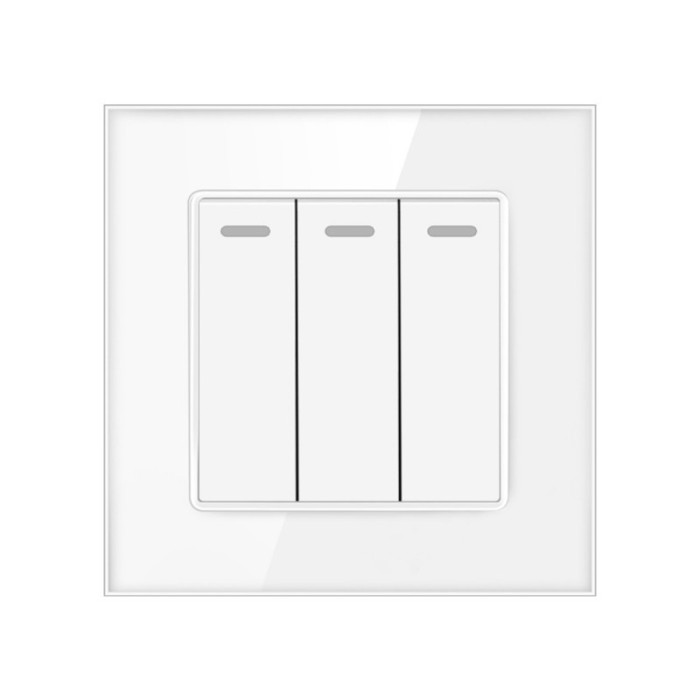 Intrerupator Triplu Cap Scara Cu Panou Din Sticla Securizata Techstar&reg; TGS 01, 220V, 16A, 86 X 86 Mm, Alb, cu 3 Faze