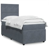Gossi pat box spring cu saltea, gri inchis, 90x200 cm, catifea