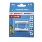 Set 2 acumulatori AAA (R3) Esperanza 92250, 1000mAh, Ni-MH, 1.2V, reincarcabili, albi