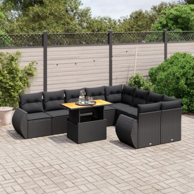 vidaXL Set canapele de grădină cu perne, 10 piese, negru, poliratan foto