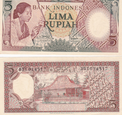 Indonezia 5 Rupiah 1958 UNC foto